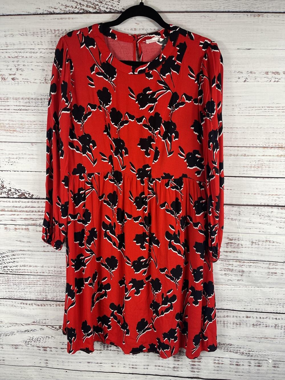Seraphine Dress Women's 6 Red Black Floral Print 3/4 Sleeve Maternity Viscose